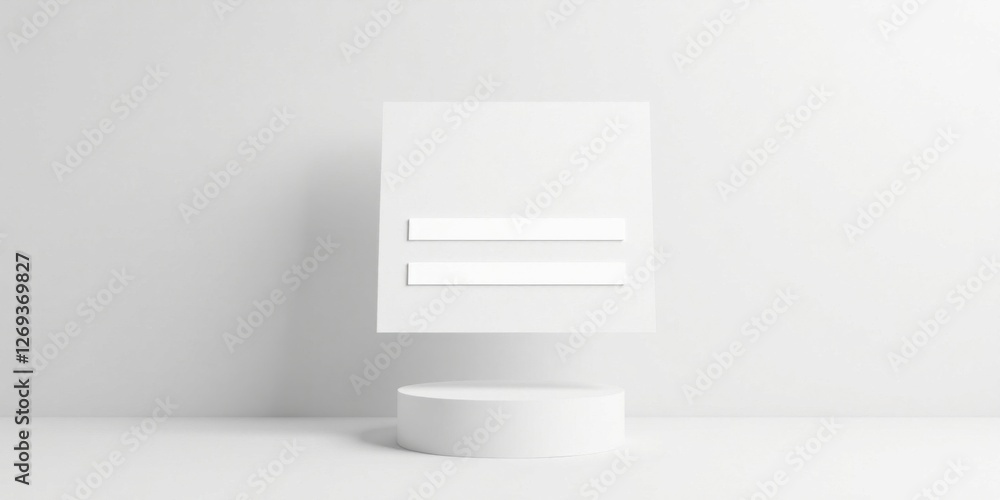 Aufkleber simple white form with two blank horizontal lines on a minimalist background above a cylindrical pla
