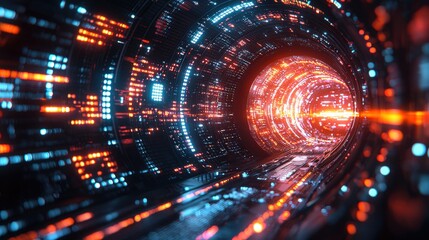 Futuristic tunnel illuminated by colorful lights creating a stunning visual experience