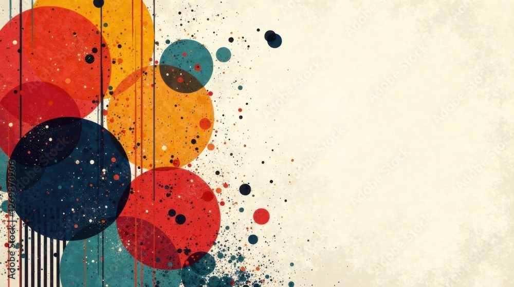 Poster Abstract Colorful Circles and Splashes on a Textured Background, Ideal for Modern Design Projects