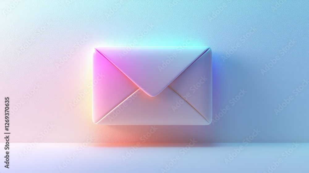 Poster a sleek 3d icon representing an email, with a soft gradient effect highlighting its clean, modern de