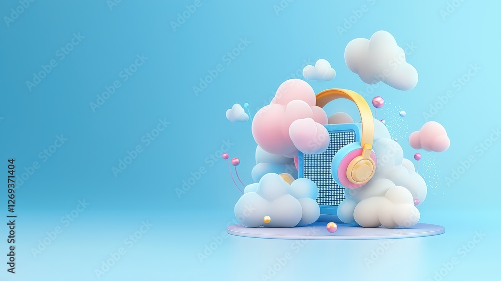 Poster a sleek 3d render of an ai cloud service icon with cloud computing elements and a supercomputer, des