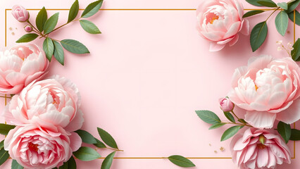 Elegant Blush Pink Border with Peonies and Gold Accents for Feminine Designs