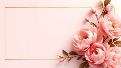 Elegant Blush Pink Border with Peonies and Gold Accents for Feminine Designs