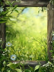 spring background with wooden frame