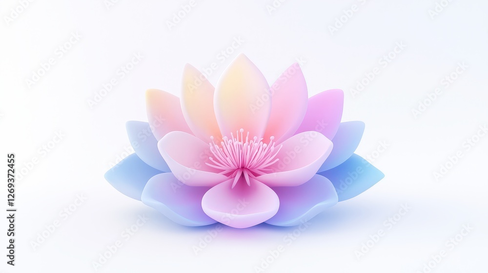 Poster a stylish 3d flower icon with a soft gradient overlay, featuring a single petal flower with subtle d