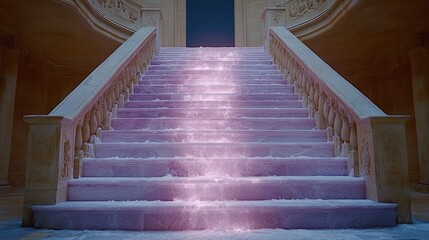 Fototapeta premium Enchanting staircase illuminated by soft pink light creating a mystical atmosphere