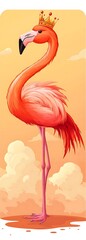 Fototapeta premium Elegant Flamingo with Golden Crown Standing Tall in a Warm Sunset Like Environment Illustration