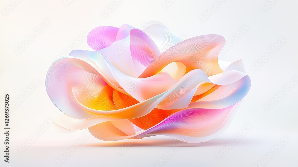 Poster a surreal 3d abstract scene featuring intertwining ribbons of light and texture, creating an etherea