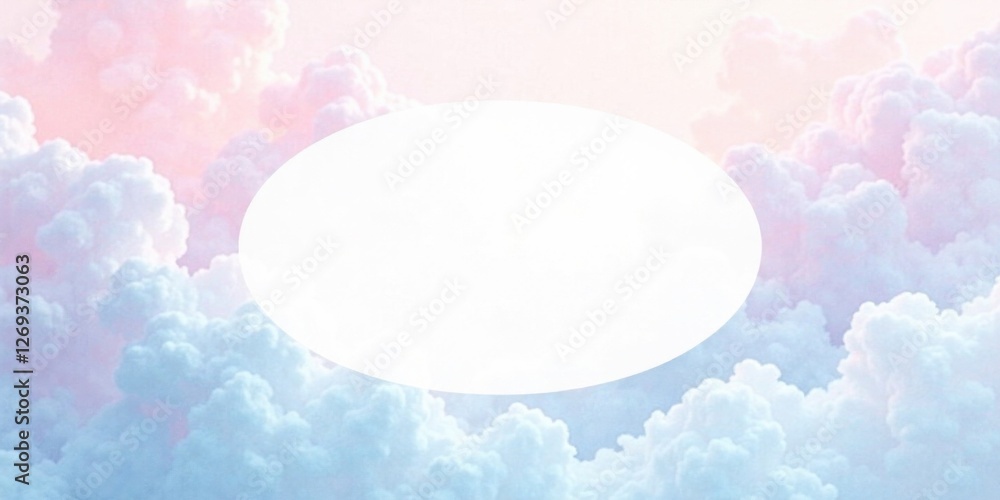 Fototapete serene pastel cloudscape with blank oval for text or image placement ideal for dreamy designs and so