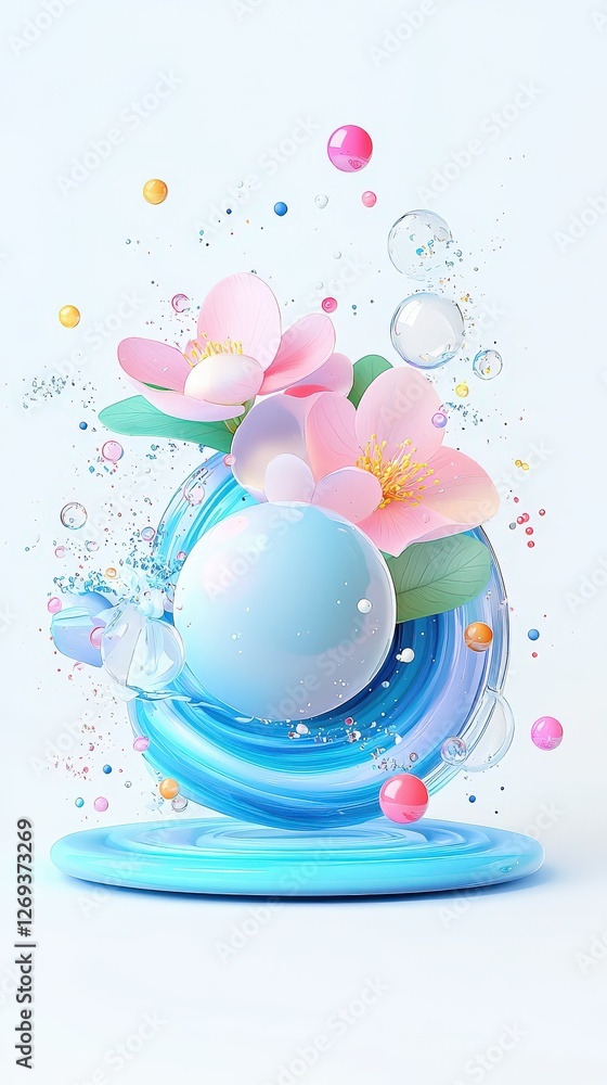 Poster abstract 3d composition of floating ui elements, gradient color theme, clean futuristic aesthetic, p