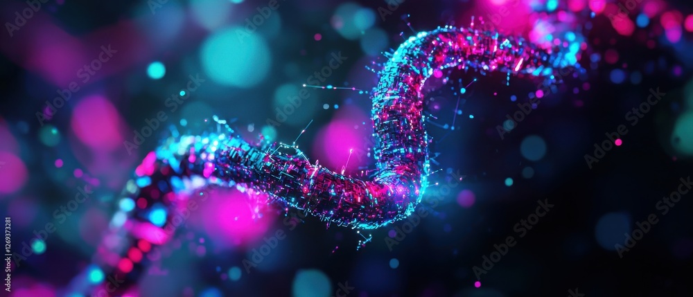 Poster a colorful, abstract representation of swirling particles and light, creating a vibrant, dynamic vis