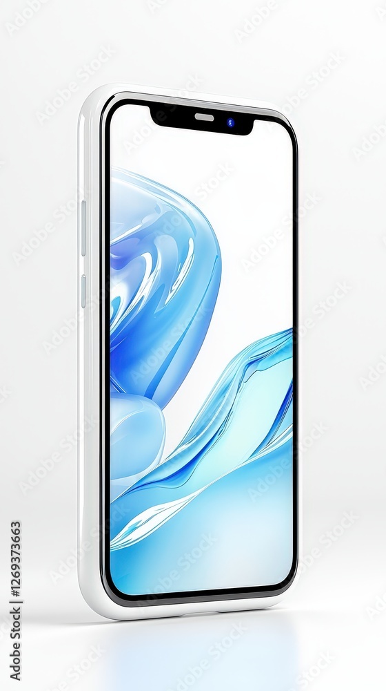 Poster ultra-clean 3d mobile touch screen with a plain white display, no additional effects, futuristic and