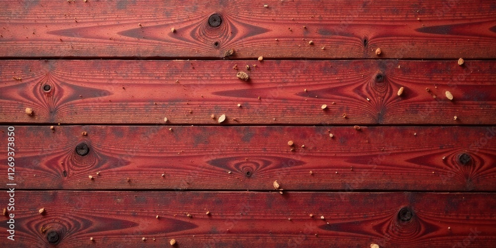 Aufkleber red wooden planks with scattered crumbs, a rustic background texture for culinary or craft projects