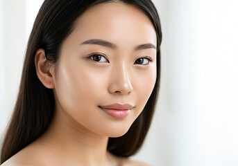 Fototapeta premium A close-up of a beautiful woman with natural skin, easy to use for beauty skin care, beauty salons, etc.