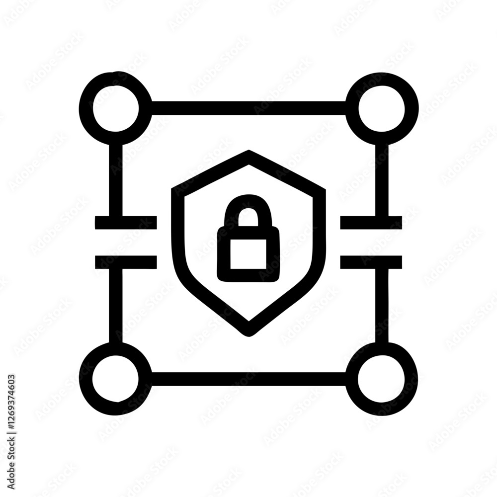 Poster secure network shield icon vector - tech symbol for cloud-native threat prevention.