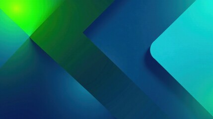 Abstract Geometric Shapes in Vibrant Green and Blue Hues Featuring a Dynamic Composition of Overlapping Layers and Gradient Effects