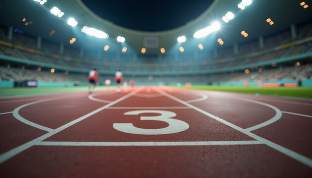 Running track at night with stadium lights on