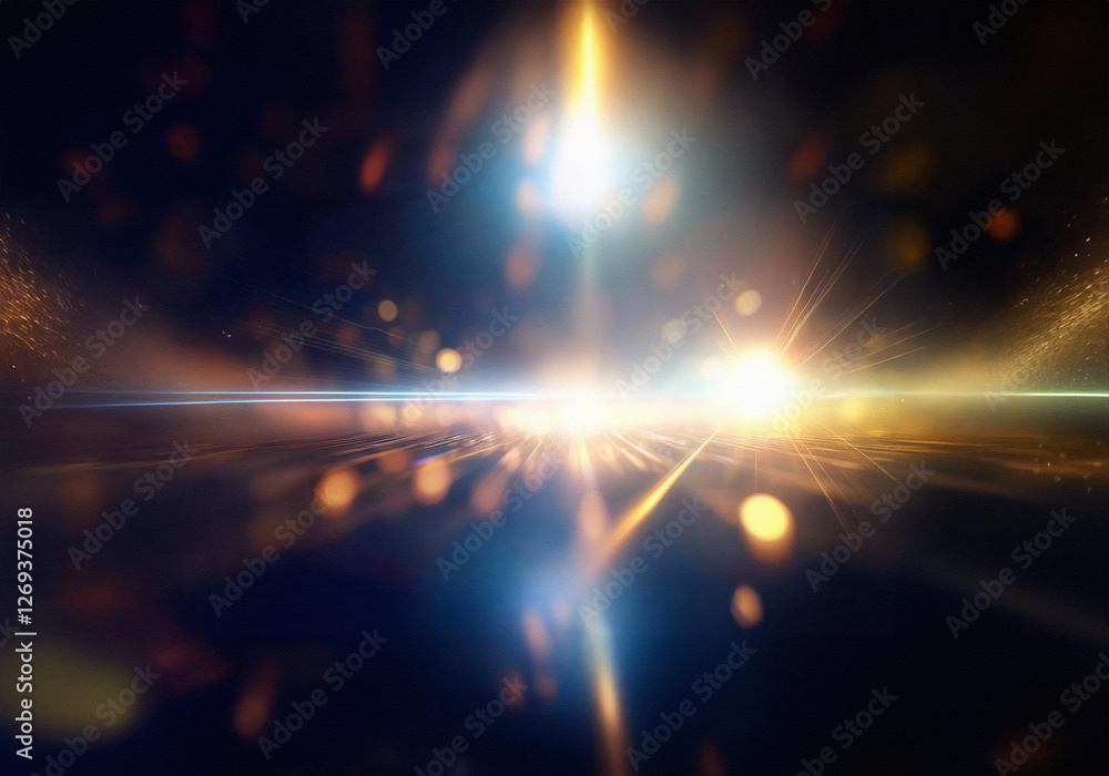 Leinwandbilder A blurry abstract background featuring a bright light source in the center and golden bokeh around the edges.
