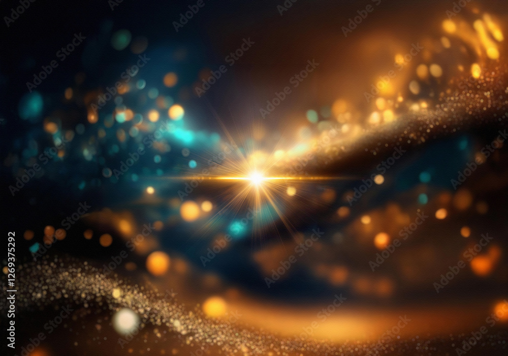 Poster abstract background with golden and blue bokeh lights.