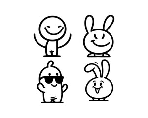 set of funny cartoon rabbit icon