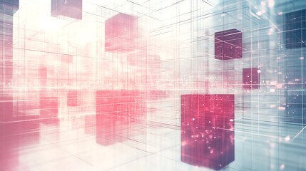 Obraz premium Abstract Digital Cityscape Featuring Glowing Cubes