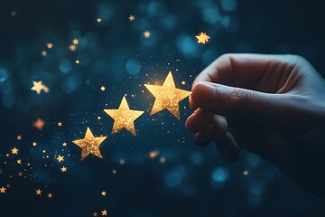 Hand Holding Glowing Stars Rating: Excellent Customer Service