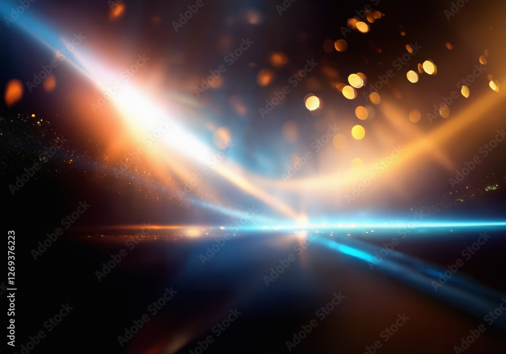 Poster a dark background with an orange light source to the left and a bright blue light source at the bott