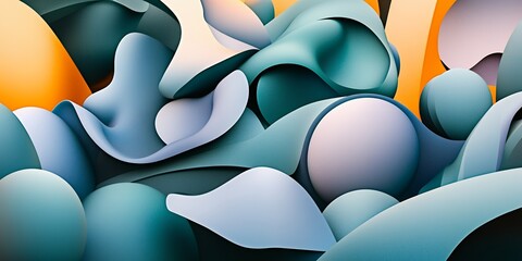 Abstract Fluid Shapes Background Teal Blue Orange and White 3D Rendered Design