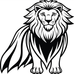 Simple majestic royal king ferocious angry wild lion body, face, mascot logo, crown symbol, black and white symbol design elegant logo premium luxury brand identity icon silhouette vector image 
