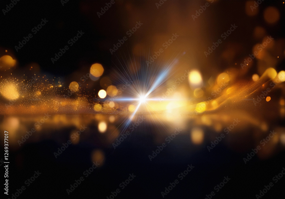Aufkleber golden bokeh with shimmering light and a dark background.