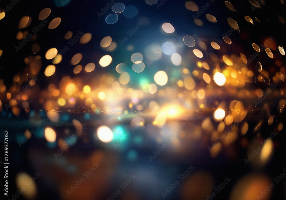 Poster a dark background with out-of-focus, warm lights creating a bokeh effect.