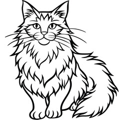 Adorable cute fluffy Maine Coon cat hand drawn icon cartoon character line art vector illustration outline image