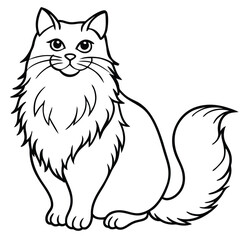 Adorable cute fluffy Maine Coon cat hand drawn icon cartoon character line art vector illustration outline image