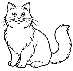 Adorable cute fluffy Maine Coon cat hand drawn icon cartoon character line art vector illustration outline image