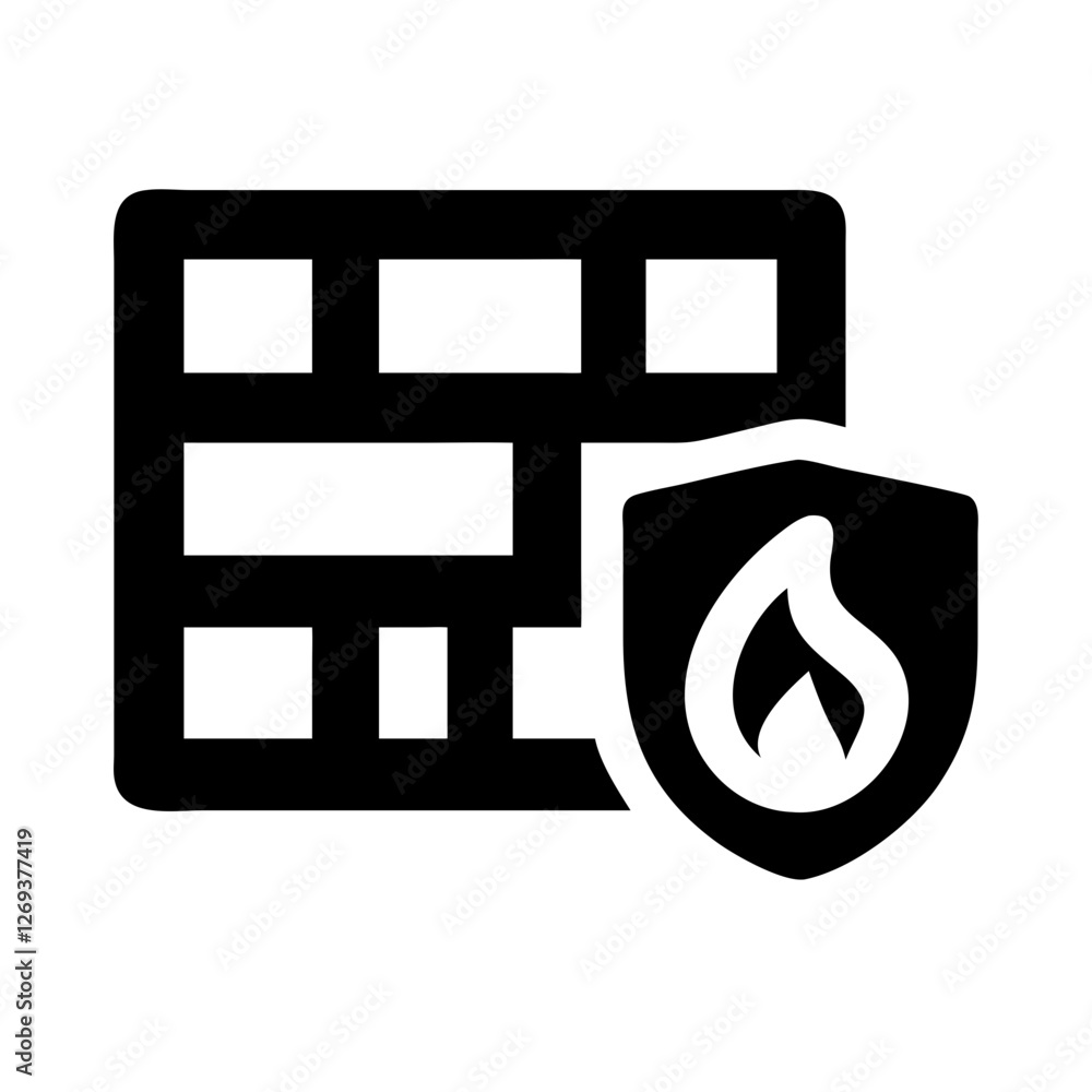 Poster firewall barrier icon vector - tech symbol for ransomware prevention network monitoring