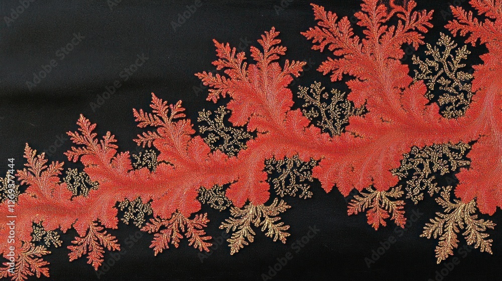 Poster intricate red and gold fractal patterns on black background