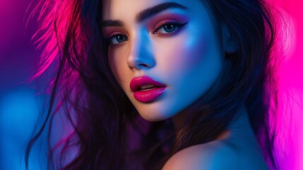 Striking portrait of a model with vibrant pink lips, capturing bold elegance and modern allure.