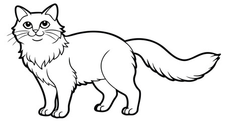 Adorable cute fluffy Maine Coon cat hand drawn icon cartoon character line art vector illustration outline image