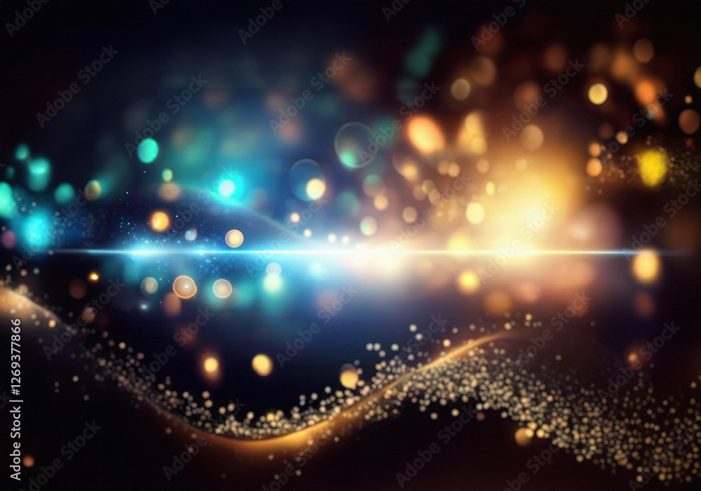 Poster abstract background with bokeh lights and gold glitter.