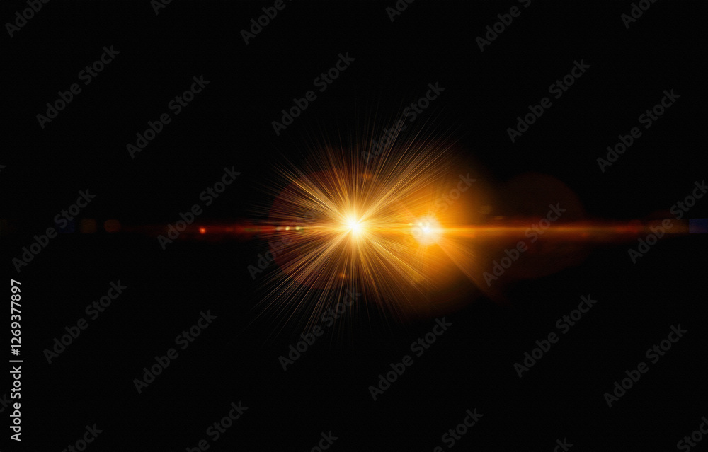 Poster A bright, glowing light source with radiating rays against a dark background.