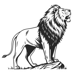 Simple majestic royal king ferocious angry wild lion full body, face, mascot logo, crown symbol, black and white symbol design elegant logo premium luxury brand identity icon silhouette vector image.
