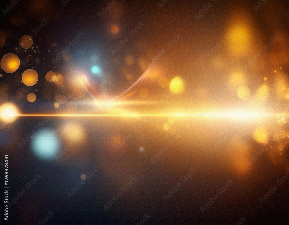 Poster abstract background with golden bokeh, light streak, and dark gradient.