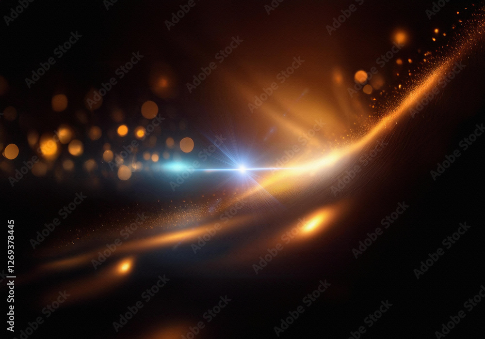 Poster a dark background with a wave of light and bokeh in a warm color scheme.