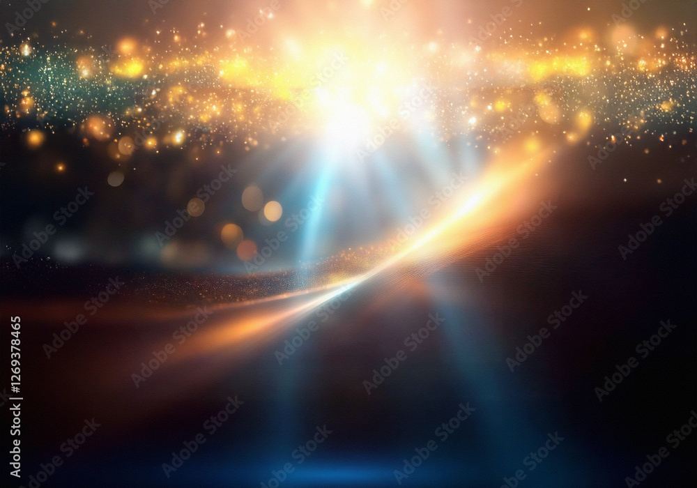 Poster a dark background with a bright light emitting from the center. the light spreads out into a blurred