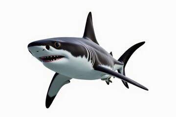 Fototapeta premium Realistic depiction of blacktip shark showcasing its sleek design and distinctive features in aquatic environment. Concept focuses on blacktip shark in dynamic swimming pose.