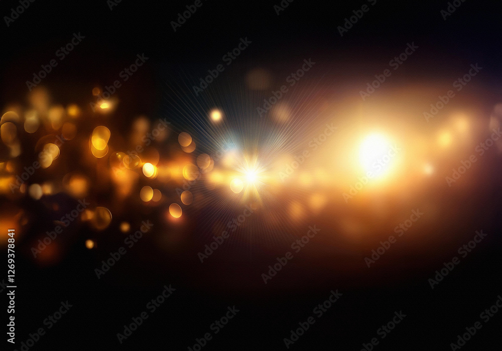 Leinwandbilder abstract background with a bright light source and blurred golden bokeh.