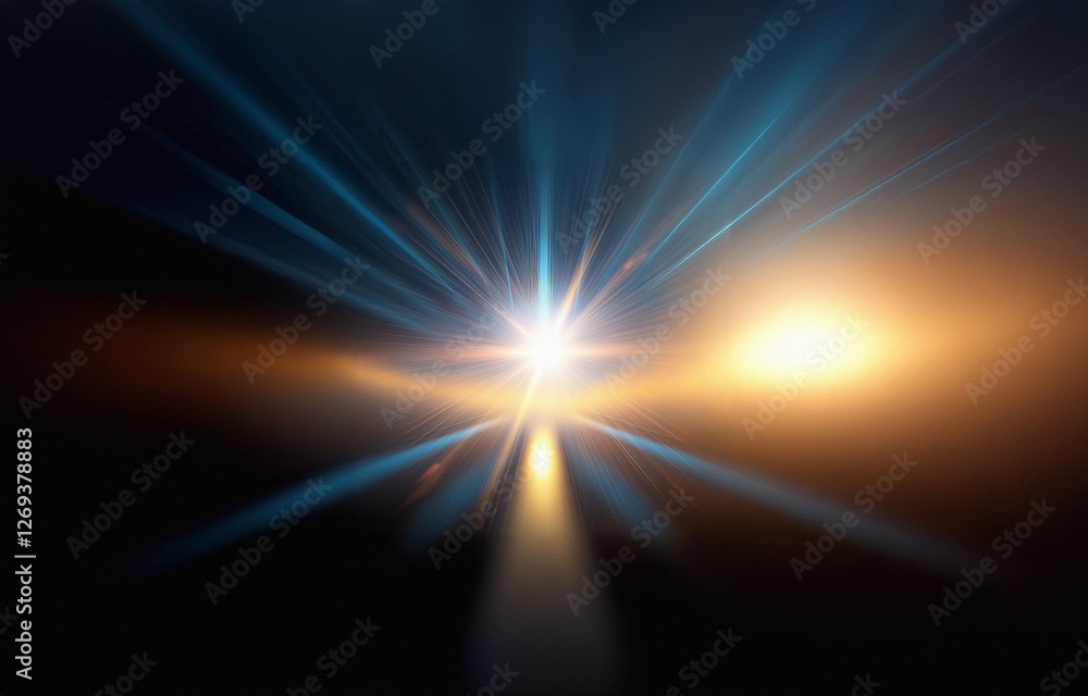 Aufkleber a bright star shines in the center of the image, emanating golden rays of light on a black backgroun