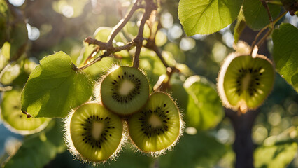 A kiwi tree adorned with its fruit and foliage