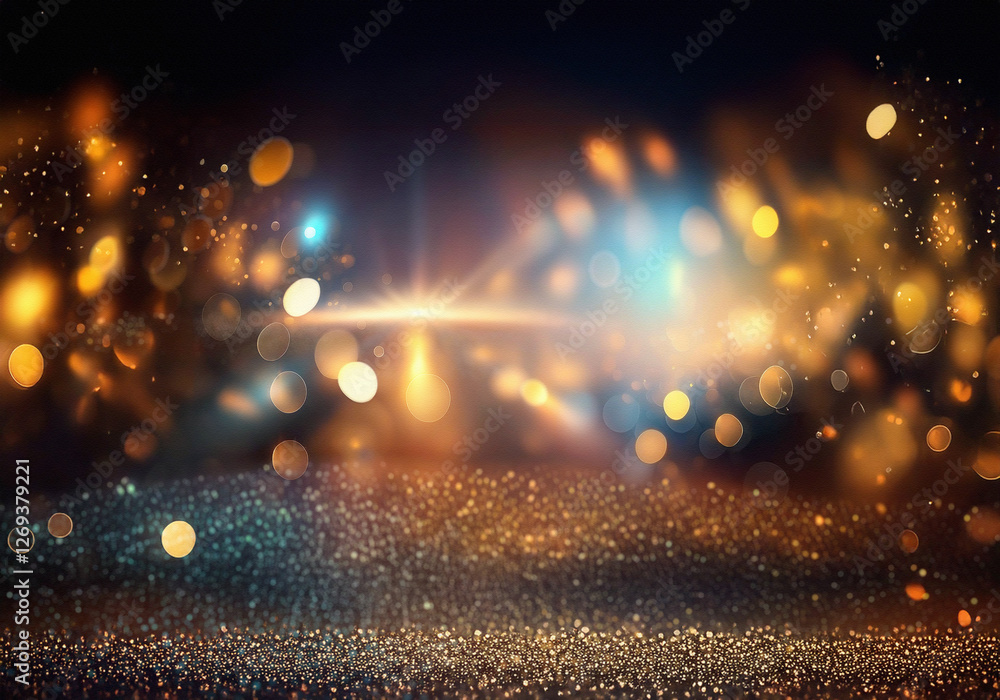 Aufkleber sparkling golden glitter with blurred bokeh lights in the background.