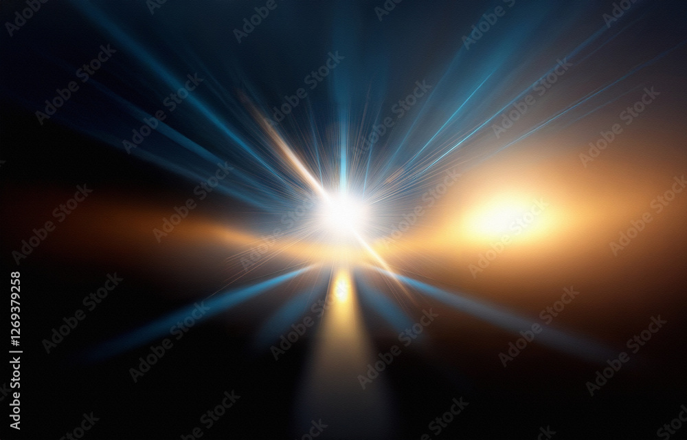 Poster a bright, golden light explodes from the center of a black background. the light is spread out in a 